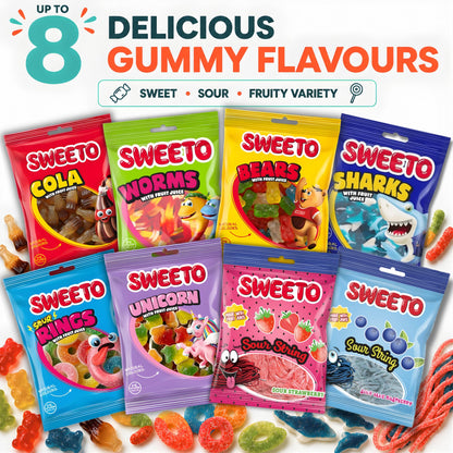 MunchyCravings Gummy Candy Variety Box (16 Packs, Up to 8 Flavours) – Snack Box with Sweet & Sour Gummies – Candy Gift Box for Men, Women, Kids & Adults – Care Package for Birthdays, Christmas & Halloween 🍁 All In One Marketplace Canada