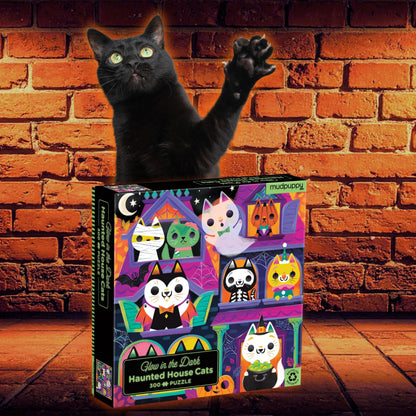 Mudpuppy Haunted House Cats Glow in the Dark Puzzle – 300 Piece Puzzle Featuring Spooky Cats on Halloween