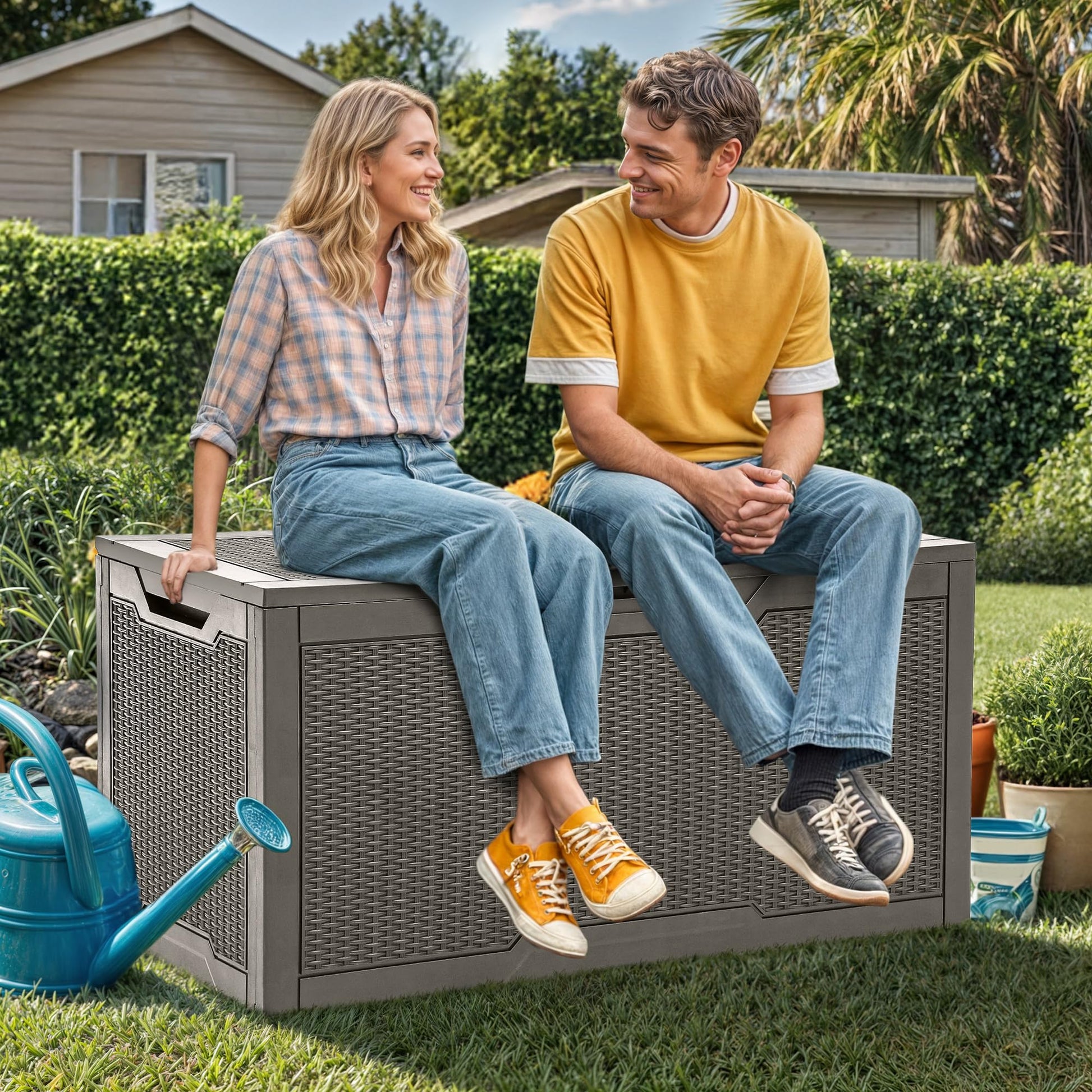 YITAHOME 100 Gallon Large Resin Deck Box Outdoor Storage Boxes for Patio Furniture, Outdoor Cushions, Garden Tools and Pool Supplies-Waterproof,Lockable (Taupe) YITAHOME