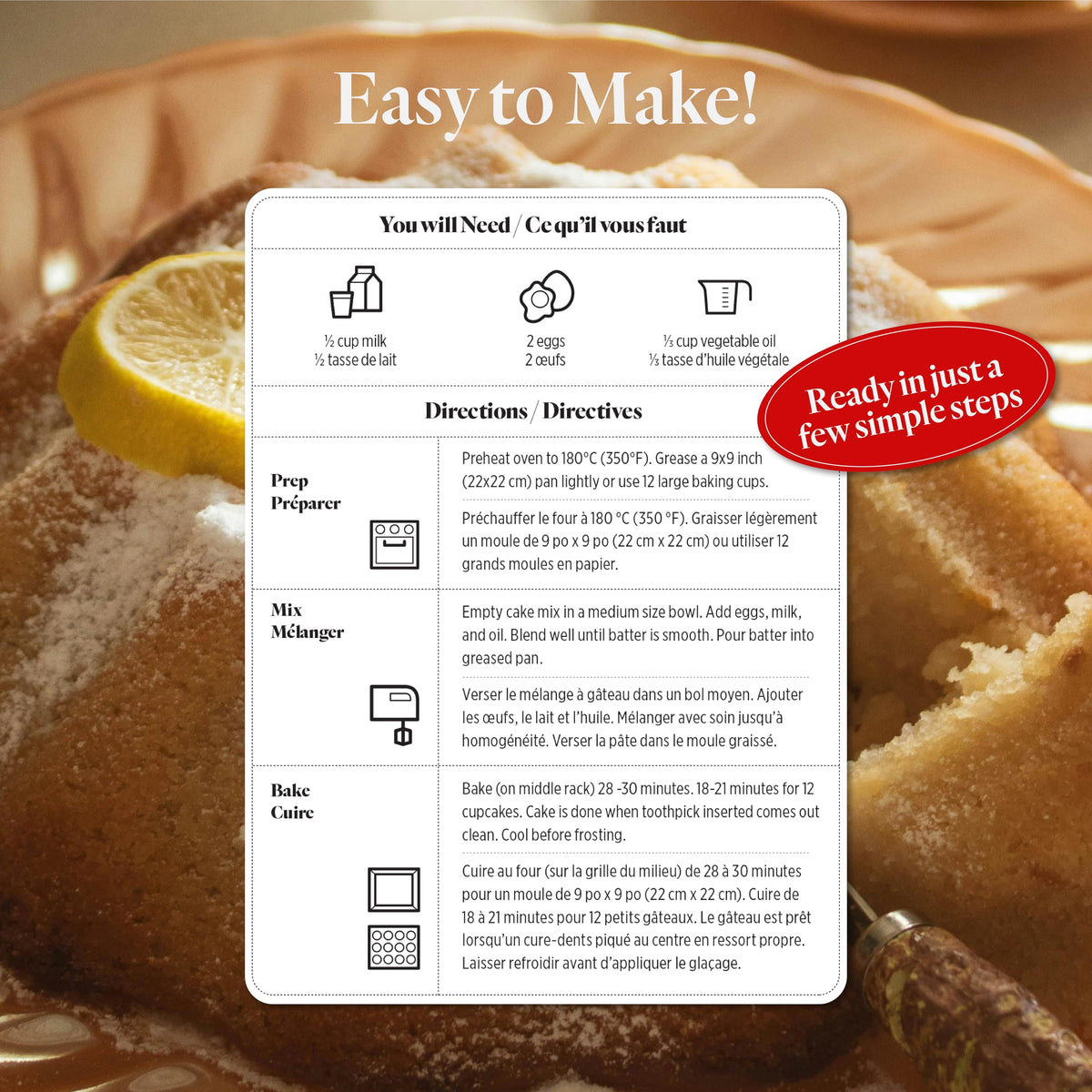 Gluten Free Lemon Cake Mix by Duinkerken - Gluten Free Cake Mix - Made with All Natural Ingredients - Easy to Make - Allergen-Free - Made in Canada - 380g 🍁 All In One Marketplace Canada