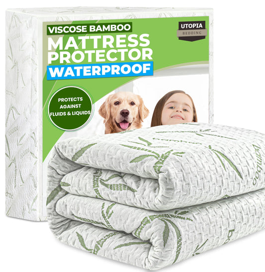 Utopia Bedding Waterproof Mattress Protector Twin XL Size, Bamboo Viscose Mattress Cover 200 GSM, Fits 15 Inches Deep, Breathable, Fitted Style with Stretchable Pockets