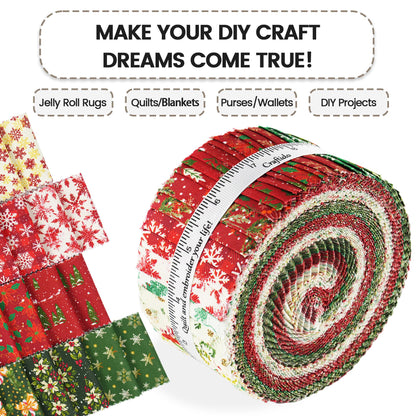 Craftido-20 Options-100% Cotton Jelly Roll Fabric Precut Strips for Quilting, Crafting, and Sewing, 40 Strips 2.5" x 44" Assorted Bundles for Rugs, Quilts, DIY Crafts and Home Decor-Winter Christmas 🍁 All In One Marketplace Canada