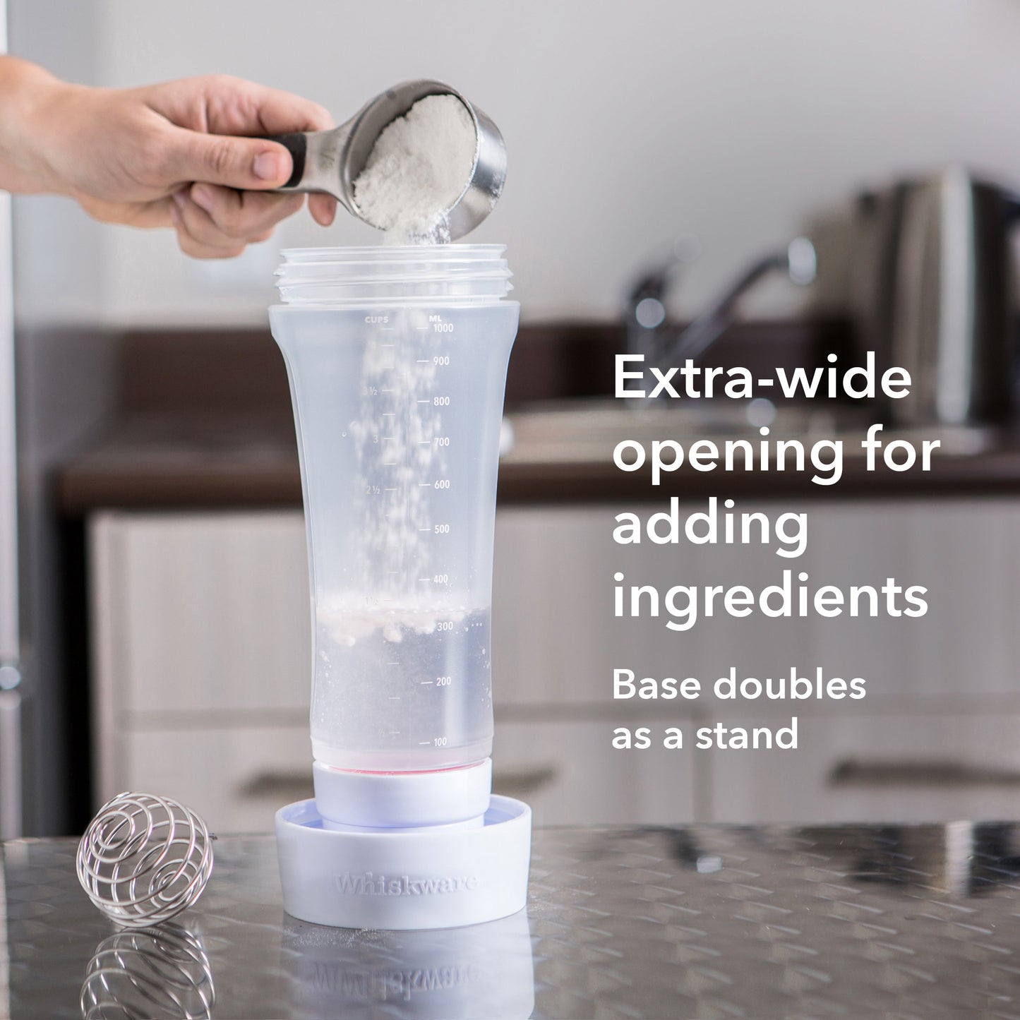Whiskware Pancake Bottle, Batter Dispenser and Mixer with BlenderBall Wire Whisk, Durable, No-Mess, BPA Free, Dishwasher Safe, Mint Whiskware