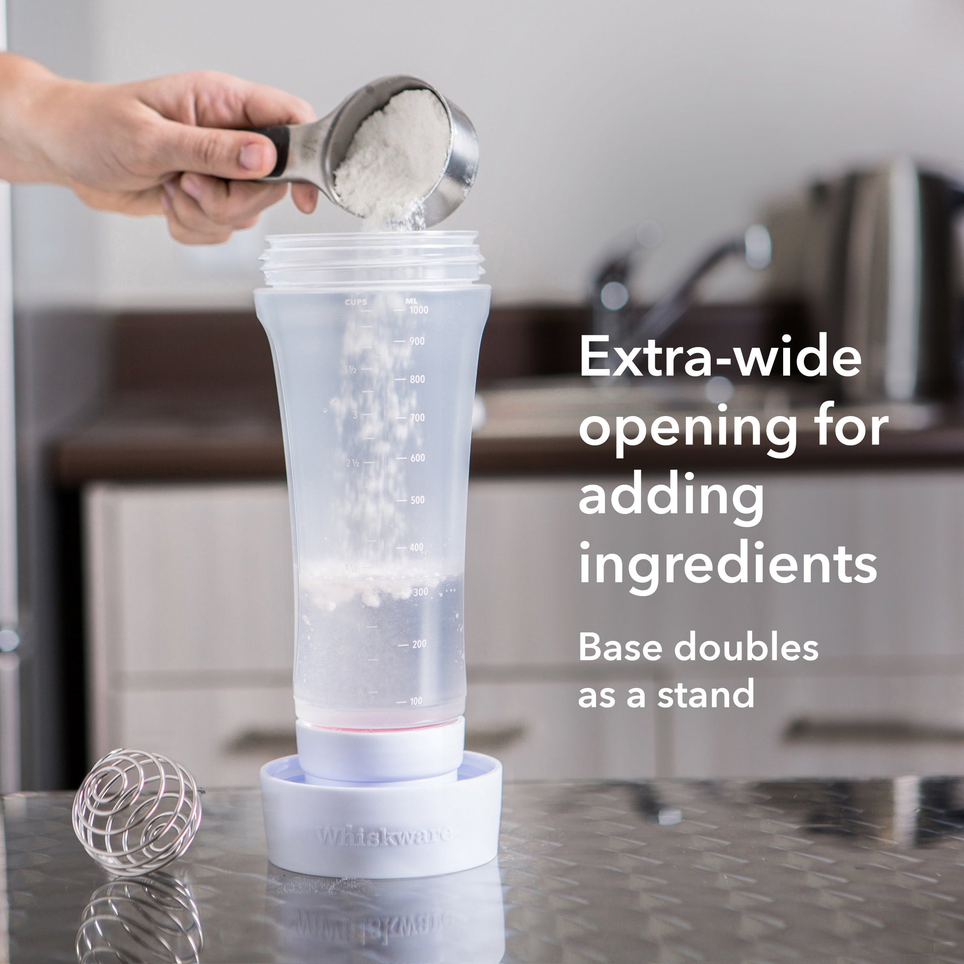 Whiskware Pancake Bottle, Batter Dispenser and Mixer with BlenderBall Wire Whisk, Durable, No-Mess, BPA Free, Dishwasher Safe, Mint Whiskware