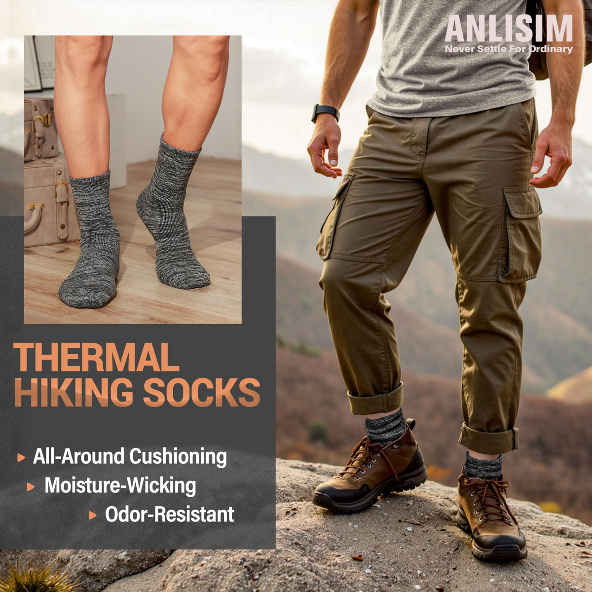 Anlisim Merino Wool Hiking Socks, Boot Crew Work Socks for Women Men 🍁 All In One Marketplace Canada