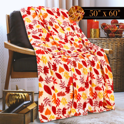 Couverture légère Elegant Comfort - Thème Halloween, douce, confortable et moelleuse - Plaid, parfait pour se détendre en cette saison effrayante, 127 x 152 cm, Feuilles d'automne, Couverture