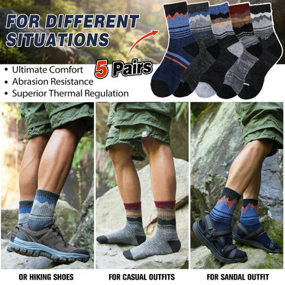 Sandsuced Merino Wool Hiking Socks Thermal Winter Warm Cozy Outdoor Crew Socks 5 Pairs Gift Stocking Stuffers for Men(Assorted Blue,M) 🍁 All In One Marketplace Canada