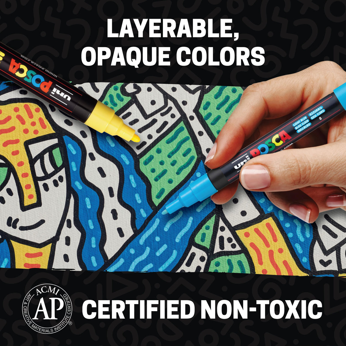 Posca Full Set of 8 Acrylic Paint Pens with Reversible Fine Point Pen Tips, Posca Pens are Acrylic Paint Markers for Rock Painting, Fabric, Glass Paint, Metal Paint, and Graffiti