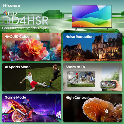 Hisense 32QD4SV - 32" Hi-QLED HD Smart VIDAA TV, Hi-QLED Color, Dolby Audio, Compatible with Alexa, Full Array LED, Slim Bezel Design (2026 Model)