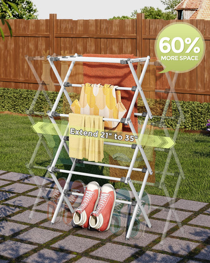 APEXCHASER Clothes Drying Rack, Expandable Drying Rack Clothes, Collapsible 3 Tiers Foldable Laundry Rack Indoor, for Baby Clothe Towels Bibs, White, 37.6inch - Available at All In One Marketplace Canada