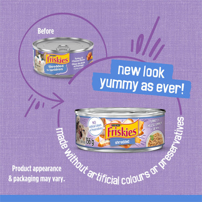 Friskies Shredded Wet Cat Food, Turkey & Cheese Dinner in Gravy - 156 g Can (24 Pack) 🍁 All In One Marketplace Canada