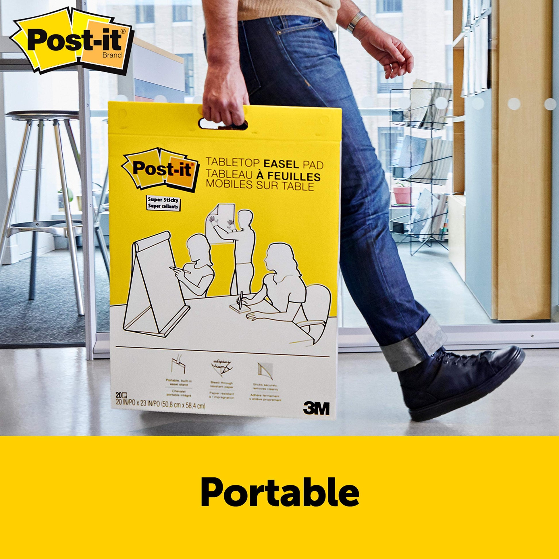 Post-it Super Sticky Tabletop Easel Pad, Great for Virtual Teachers and Students, 20 x 23 Inches, 20 Sheets/Pad, 1 Pad (563R), Portable White Premium Self Stick Flip Chart Paper, Built-in Easel Stand Post-It