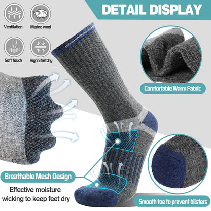 Merino Wool Hiking Socks for Women Men Thermal Warm Winter Crew Cozy Work Gifts Stocking Stuffers Socks for Women Men 5 Pairs (Dark,L) 🍁 All In One Marketplace Canada