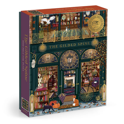 Galison The Gilded Spine Puzzle – 1000 Piece Foil Puzzle Featuring Beautiful Fall Book Storefront with Gold Detailing