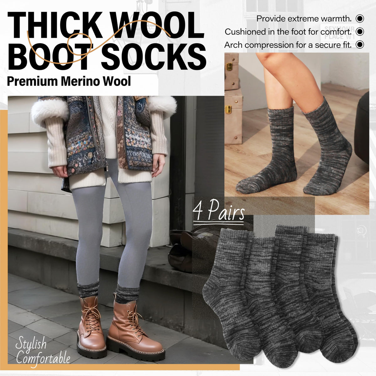 Anlisim Merino Wool Hiking Socks, Boot Crew Work Socks for Women Men 🍁 All In One Marketplace Canada