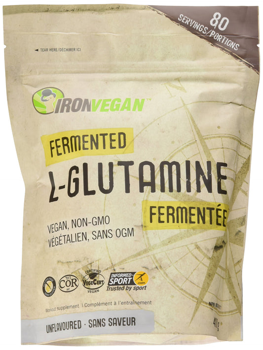 Iron Vegan Fermented L-glutamine Powder, Unflavoured, 400g | Vegan, plant-based, kosher, gluten-free - Available at All In One Marketplace Canada