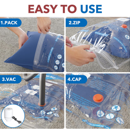 8 Pack Vacuum Storage Bags with Electric Air Pump，2 jumbo,2 large,2 midium,2 small bags,travel vacuum bags for luggage,vacuum seal bags for clothing travel