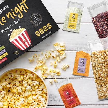 Pop n' Dulge Movie Night Popcorn Kit - 16 Pack with 5 Gourmet Kernels & 5 Seasonings