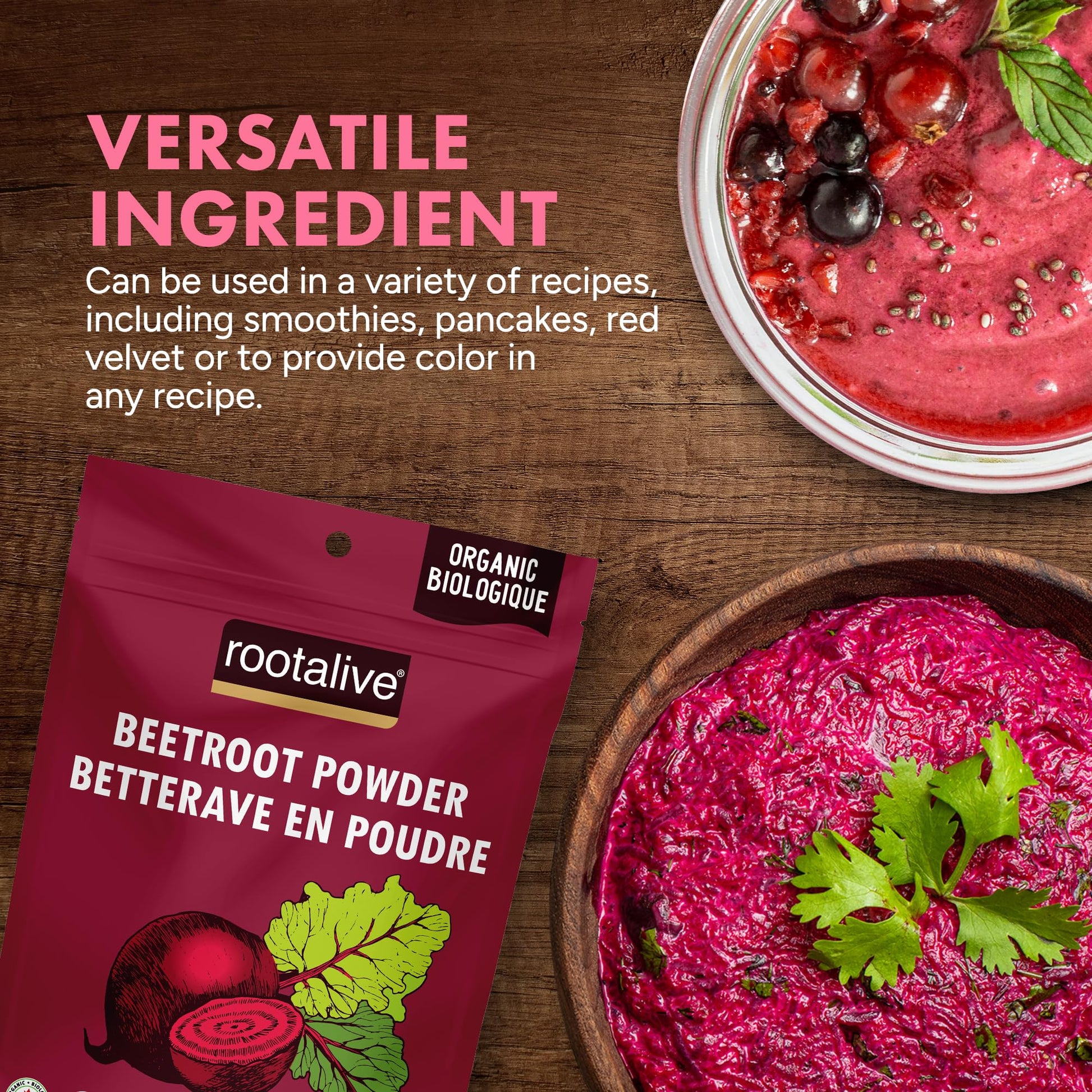 Rootalive Organic Beetroot Powder 454g (1lb) – Raw, Organic, Gluten-Free, Vegan, Ideal for Smoothies, Juice, Baking, Sauces & Natural Food Colour - Available at All In One Marketplace Canada