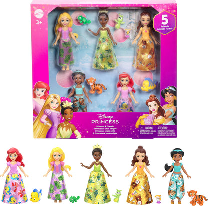 Mattel Disney Princess & Friends Set with 5 Posable Small Dolls in Removable Skirts or Pants & 5 Friend Figures, Inspired by the Disney Movies - Available at All In One Marketplace Canada