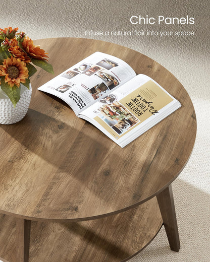 VASAGLE MAEZO Collection - Round Coffee Table, 2-Tier Center Table with Storage, Tapered Legs, Curved Transitions, 80 x 45 cm, Easy Assembly, for Living Room, Honey Brown ULCT243K41 VASAGLE