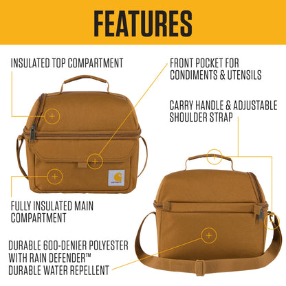 Carhartt Insulated 12 Can Two Compartment Lunch Cooler, Durable Fully-Insulated Lunch Box, Dual Compartment (Black)
