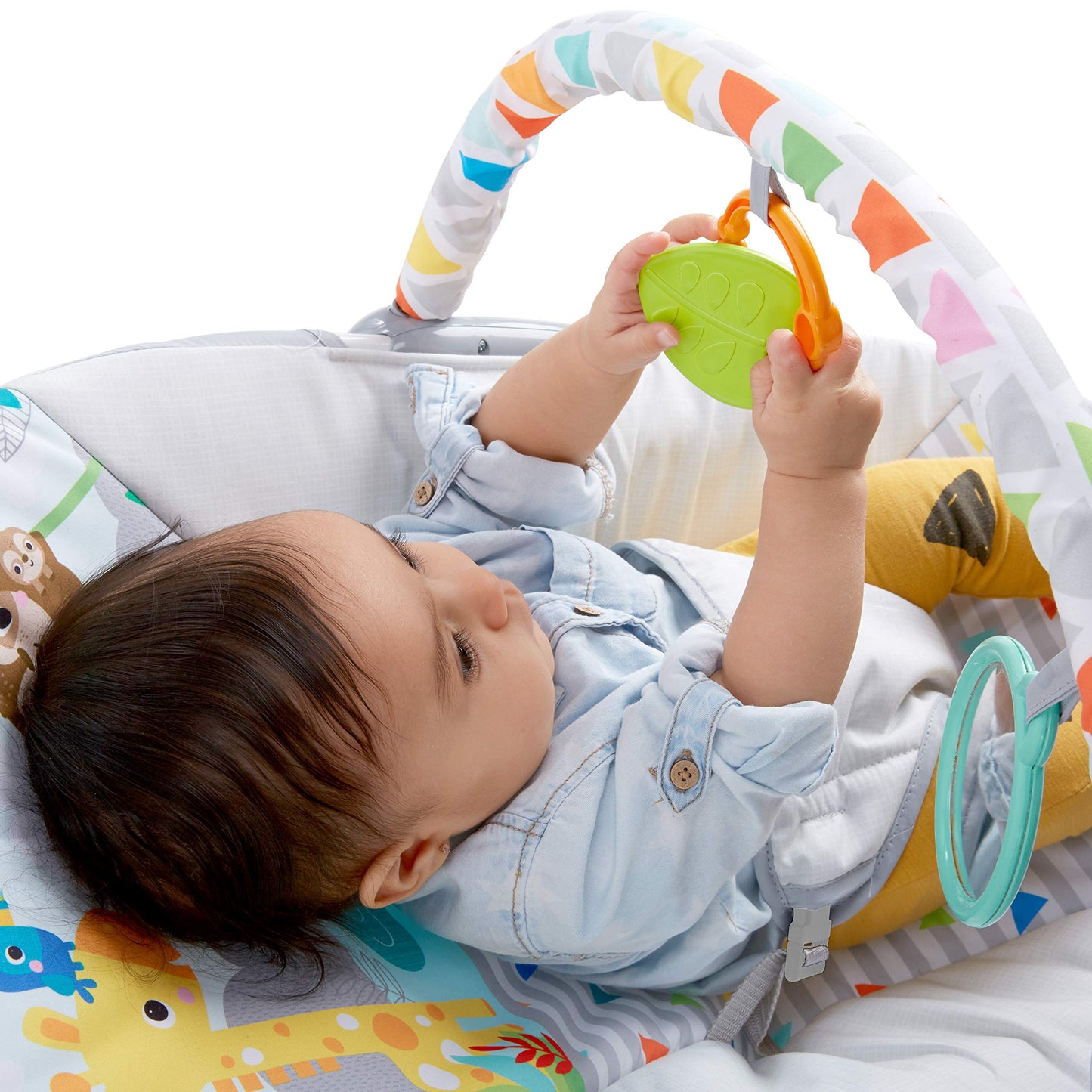 Bright Starts Baby Bouncer Soothing Vibrations Infant Seat - Removable Toy Bar, Nonslip Feet, 0-6 Months Up to 20 lbs (Safari Fun) Bright Starts