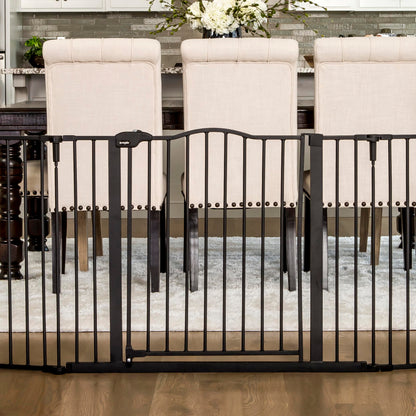 Regalo Deluxe Home Accents Widespan 74.5-Inch-Wide Adjustable Safety Gate, Award Winning Brand, 28-Inches Tall, Includes 4 Wall Mounts, Black