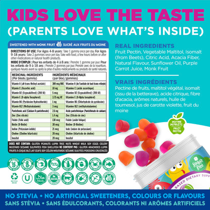 CANADIAN NUTRAMIN Children's Daily Vegan Multivitamin Gummies Vitamin C, D2 & Zinc for Immunity, Plant-Based, Sugar-Free, Nut-Free, Gluten-Free with Biotin, Vitamin A, B, B6, B12 +More 90 Ct (45 Day Supply) - Available at All In One Marketplace Canada