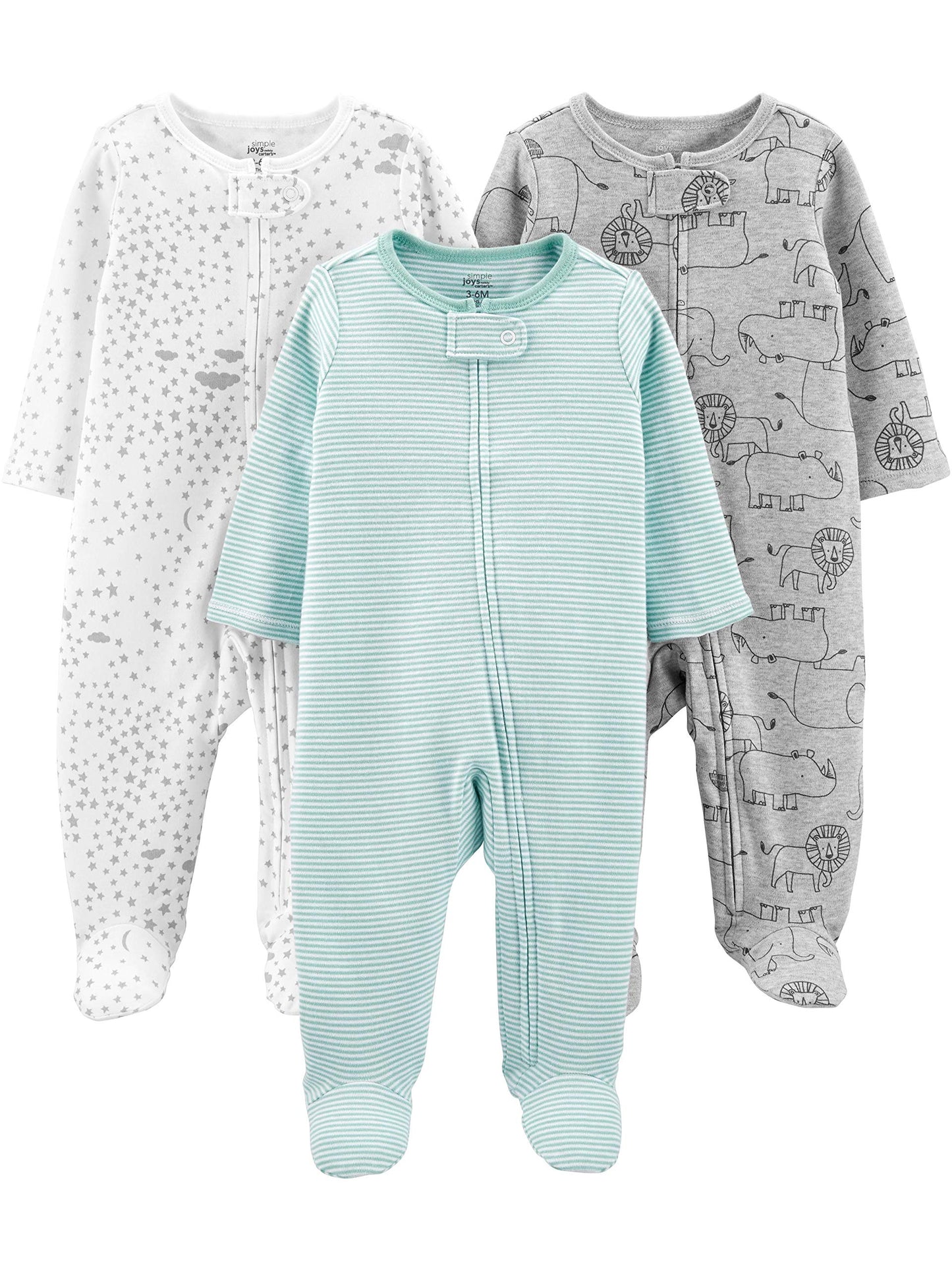 Simple Joys by Carter's Baby 3-Pack Neutral Sleep and Play, Mint/Stripes/Heather Grey/Prints, Newborn 🍁 All In One Marketplace Canada