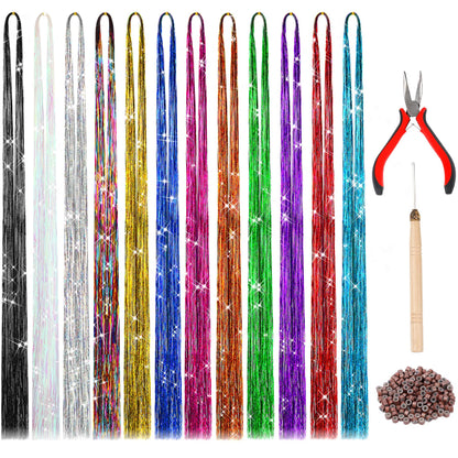 FEBSNOW Tinsel Hair Extension with Tool, 47 Inch Glitter Tinsel Strands Kit 🍁 All In One Marketplace Canada
