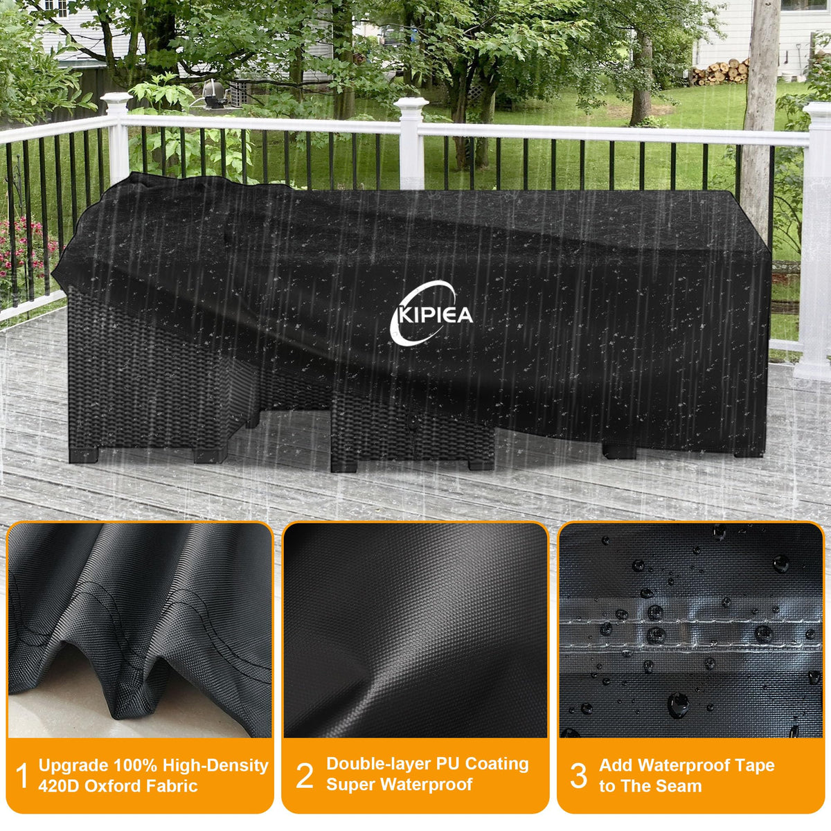Kipiea Patio Furniture Covers Waterproof Winter, 420D Outdoor Furniture Set Covers, Heavy-Duty Patio Table Covers, No Tears Anti UV No Fading (98" L x 83" W x 36" H) 🍁 All In One Marketplace Canada