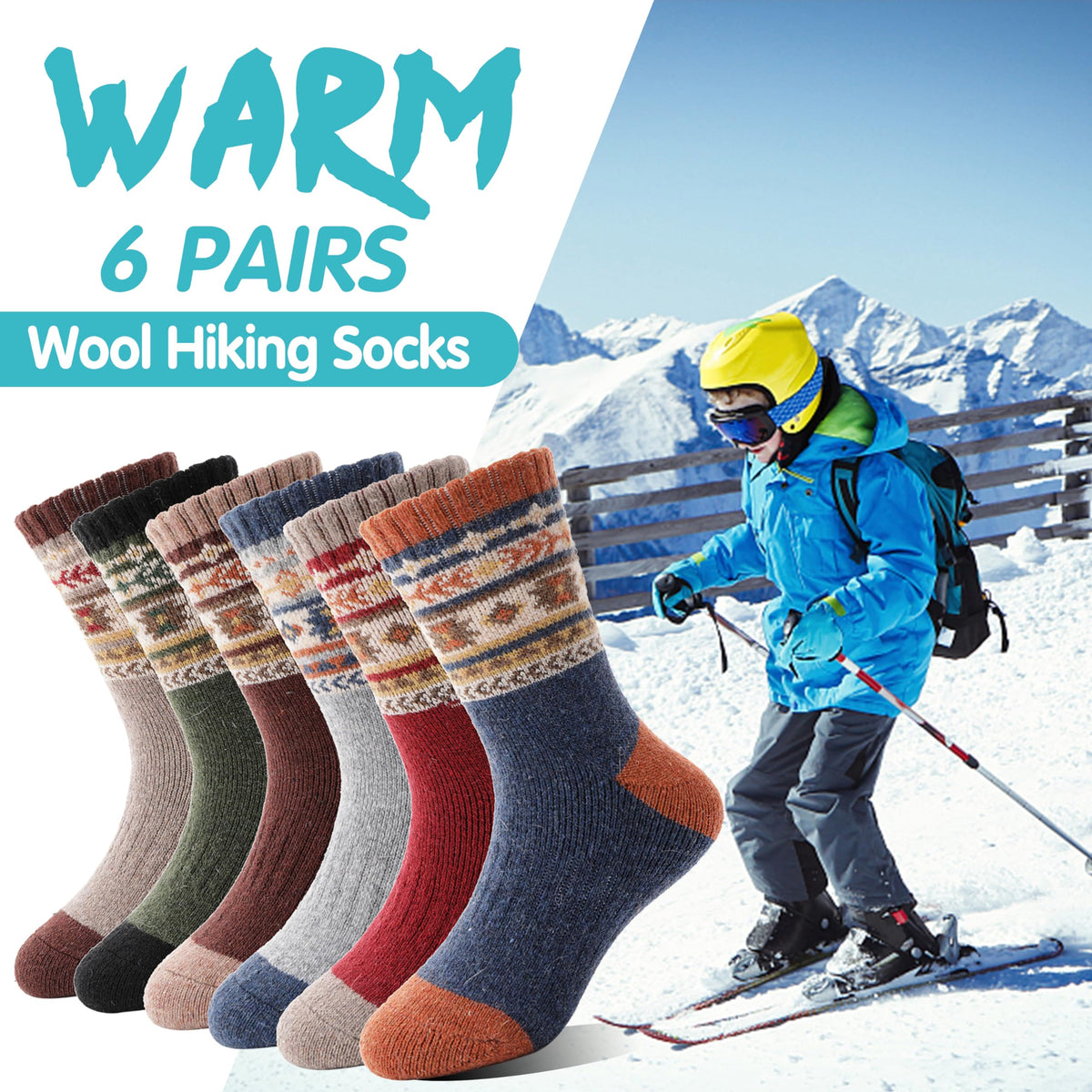 Kids Merino Wool Hiking Socks Boys Toddlers Thermal Winter Thick Warm Crew Cushion Socks Gift Stocking Stuffers for Kids 6 Pairs 4 5 6 7 8 9 10 11 12 Years(Vintage,1-3 Y) 🍁 All In One Marketplace Canada