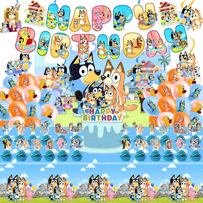 For Bluey Party Supplies, 50 PCS Birthday Decorations Set Include Banner, Balloons,, Hanging Swirls, Cake Cupcake Toppers, Tablecloth for Boys Girls Hunters Theme Party 🍁 All In One Marketplace Canada