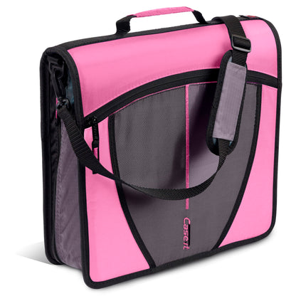 Case-it Mighty Zip Tab Zipper Binder, 3" O-Ring with 5-Color tabbes, Expanding File Folder and Shoulder Strap and Handle, D-146-Light Pink