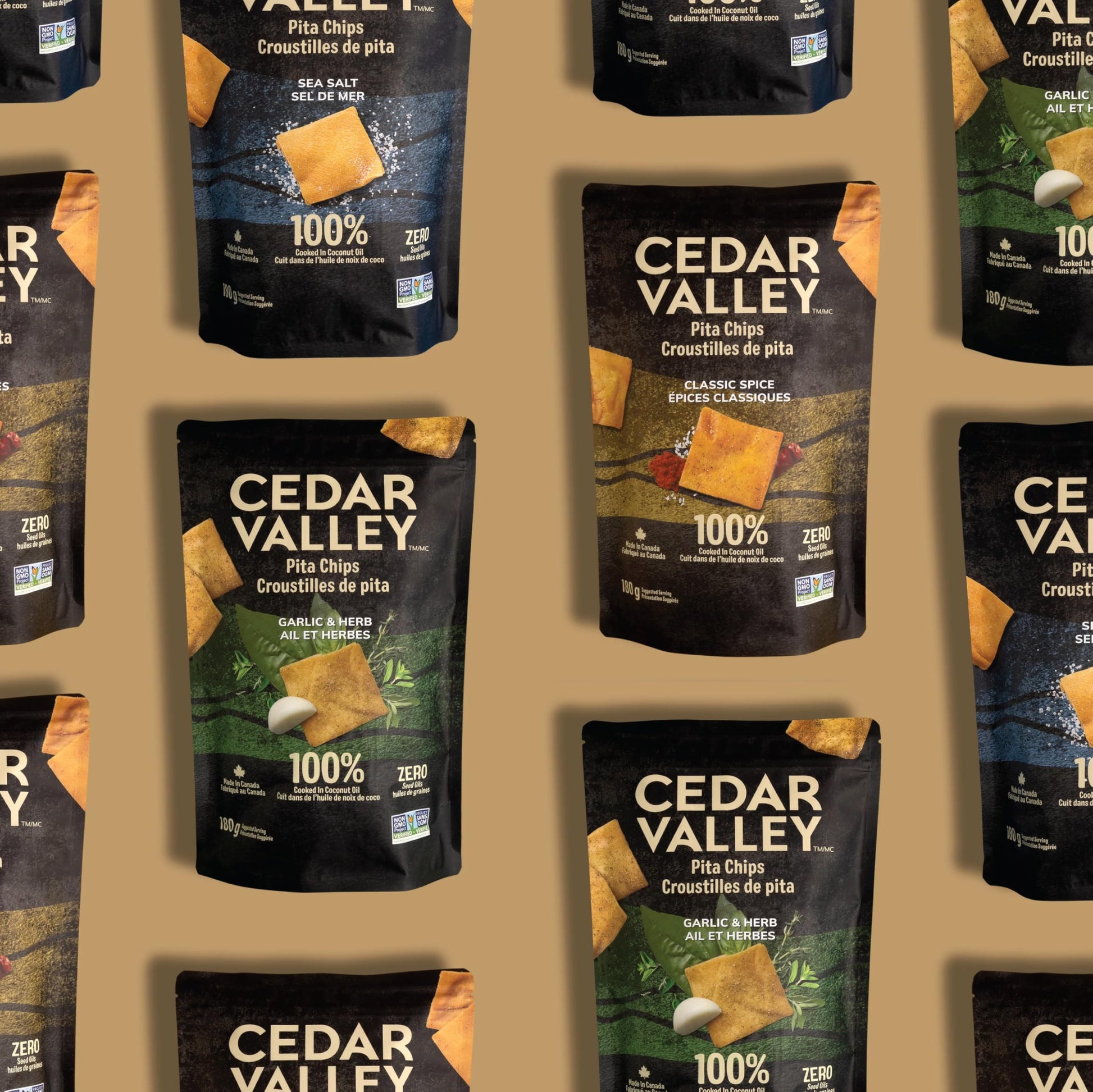 Cedar Valley Pita Chips Variety Pack | 180g (6-Pack) | Coconut Oil Cooked, No Seed Oil | Golden & Crispy | Clean Ingredients, Non-GMO | Canadian-Made Snack