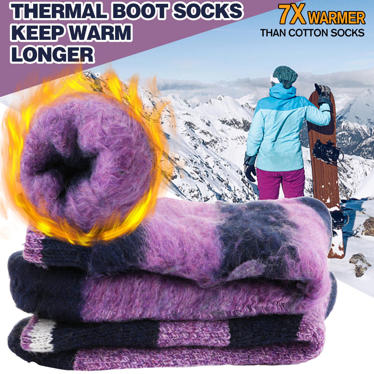 MOGGEI Heated Thermal Socks for Men Women Winter Warm Thick Insulated Ski Crew Socks Gift Stocking Stuffers for Women 3 Pairs(Purple/Black/Light Grey,M) 🍁 All In One Marketplace Canada