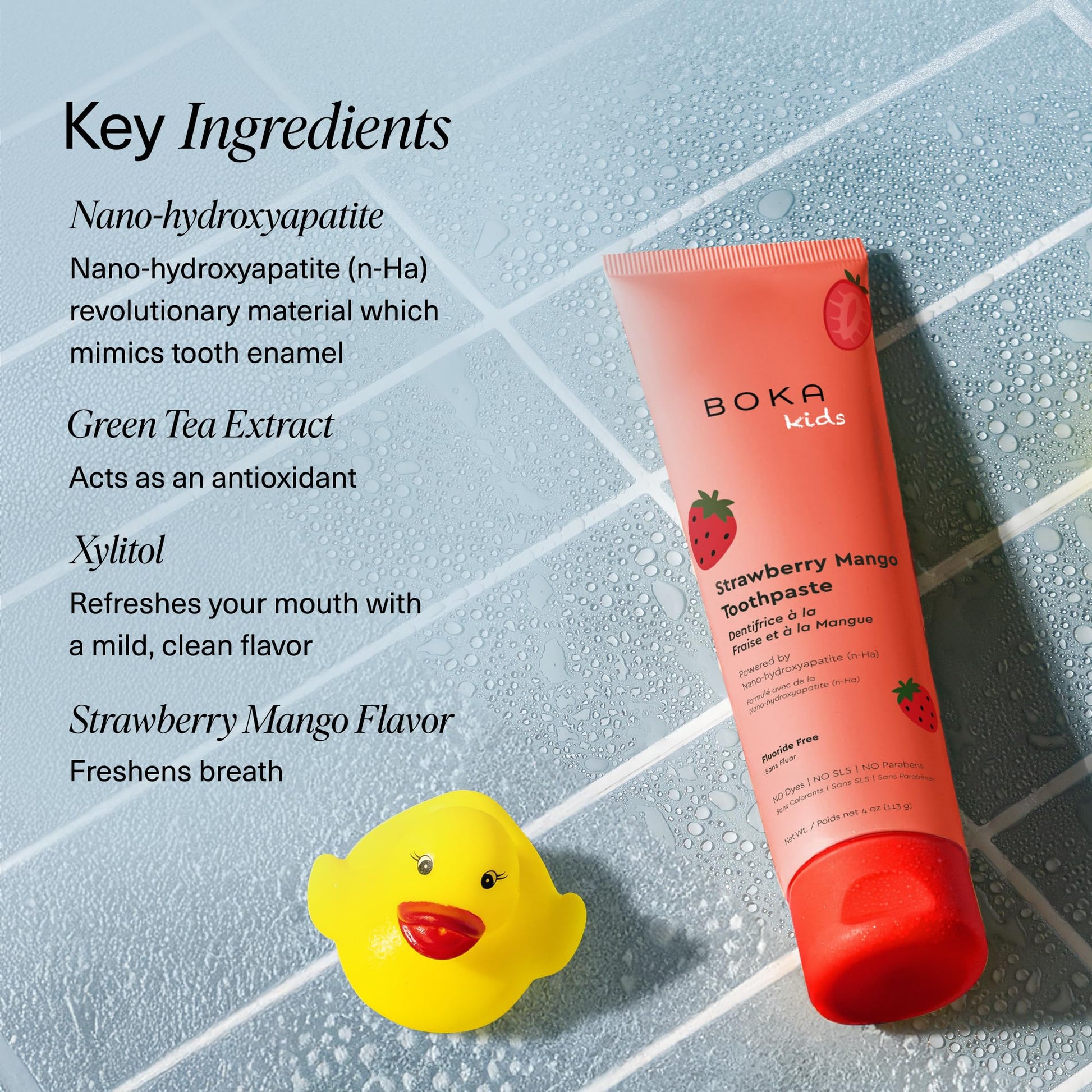 Boka Fluoride Free Toothpaste, Nano Hydroxyapatite, Training Toothpaste - Strawberry Mango Flavor, 4 Fl Oz (113g) 1Pk
