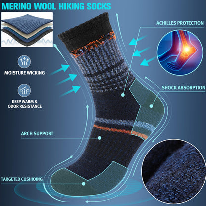 Sandsuced Merino Wool Hiking Socks Thermal Winter Warm Cozy Outdoor Crew Socks 5 Pairs Gift Stocking Stuffers for Men(Assorted Blue,M) 🍁 All In One Marketplace Canada