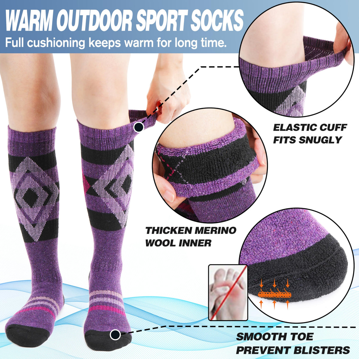 Welwoos Merino Wool Ski Socks for Mens Womens Thermal Winter Thick Warm Long Socks for Skiing Outdoor Sports Snowboarding 3 Pairs Gifts Stocking Stuffers for Men Women (Assorted,M) 🍁 All In One Marketplace Canada