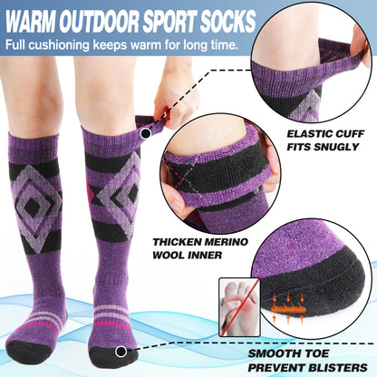 Welwoos Merino Wool Ski Socks for Mens Womens Thermal Winter Thick Warm Long Socks for Skiing Outdoor Sports Snowboarding 3 Pairs Gifts Stocking Stuffers for Men Women (Assorted,M) 🍁 All In One Marketplace Canada