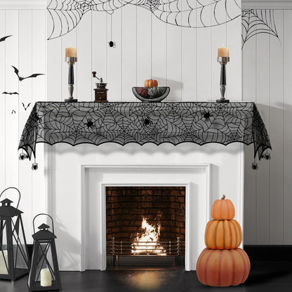 Chemin de table en dentelle Elrene Home Fashions avec araignées d'Halloween rampantes, 33 cm x 178 cm, noir