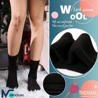 MOGGEI Womens Merino Wool Socks for Hiking Thermal Warm Thick Winter Cozy Crew Cabin Ladies Comfy Work Gift Boot Socks 5 Pairs (Black) 🍁 All In One Marketplace Canada