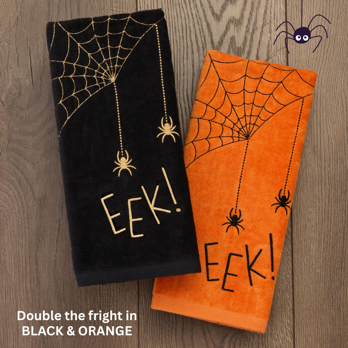 SKL Home Halloween Eek Hand Towel 2 pc Set for Bath/Kitchen/Bar & Gift