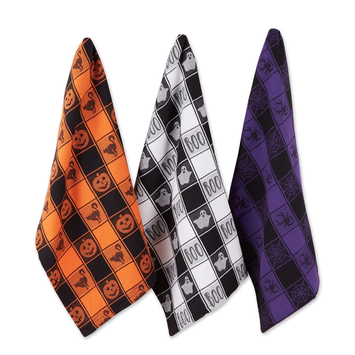 Collection de torchons DII Happy Halloween, ensemble de torchons de cuisine en coton décorés, 18x28, motif écossais hanté, lot de 3