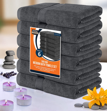 Utopia Towels 6 Medium Bath Towels, 24 by 48 Inches, 100% Cotton Towels for Pool, Spa, Gym, Quick Drying and Absorbent, Grey - Available at All In One Marketplace Canada