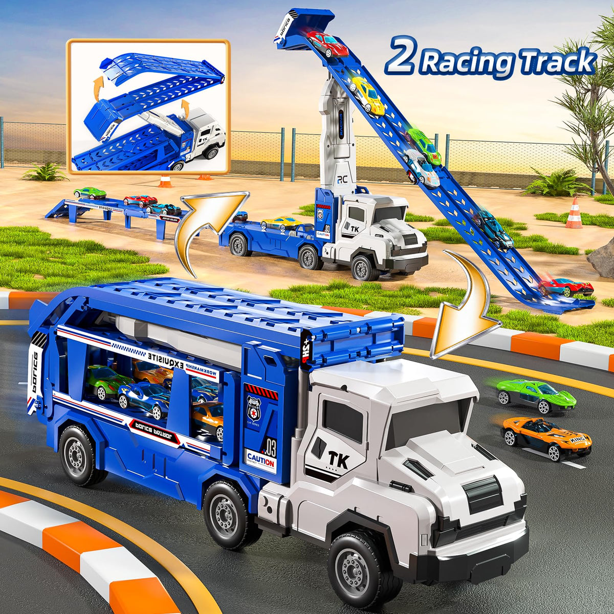 Transport Truck Toy for Kids, Transport Vehicle with Double Race Ramp Track 🍁 All In One Marketplace Canada