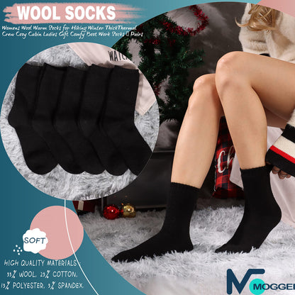 MOGGEI Womens Merino Wool Socks for Hiking Thermal Warm Thick Winter Cozy Crew Cabin Ladies Comfy Work Gift Boot Socks 5 Pairs (Black) 🍁 All In One Marketplace Canada