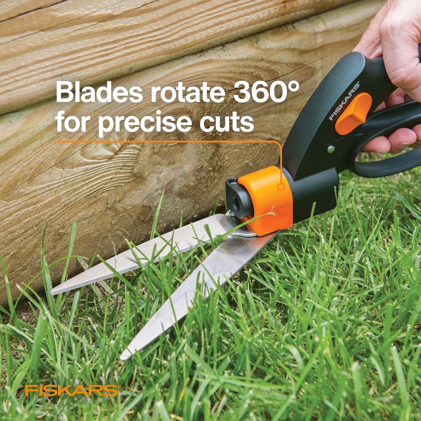 Fiskars Shear Ease Grass Shears - 5" Stainless Steel Blades - 360-Degree Swivel Blade Plant Cutting Scissors - Garden Shears and Grass Cutter Fiskars