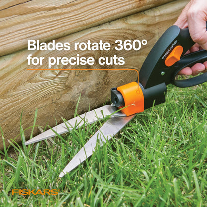 Fiskars Shear Ease Grass Shears - 5" Stainless Steel Blades - 360-Degree Swivel Blade Plant Cutting Scissors - Garden Shears and Grass Cutter Fiskars